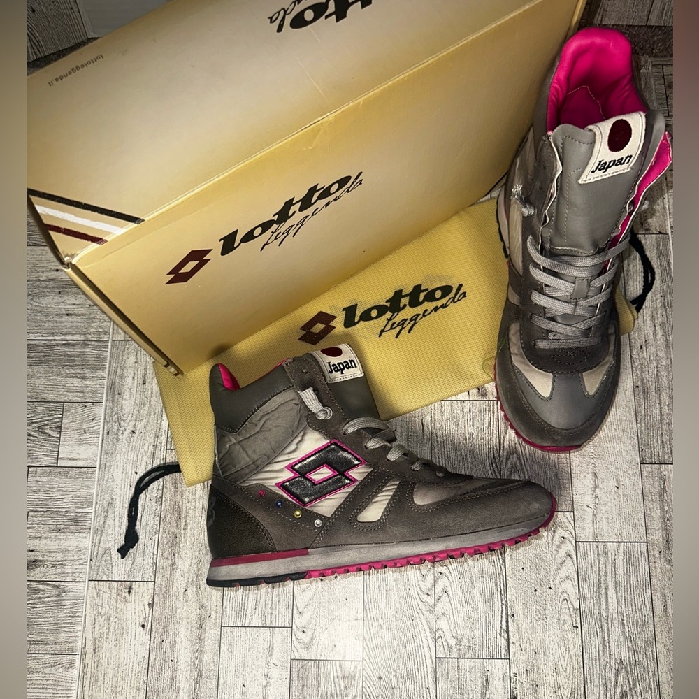 New! LOTTO Women's Stylish Gray and Pink High-Top Sneakers. Size 7